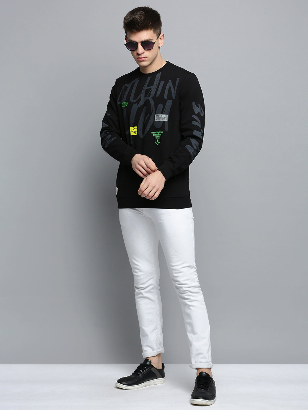 Men Black Printed Casual Sweatshirt