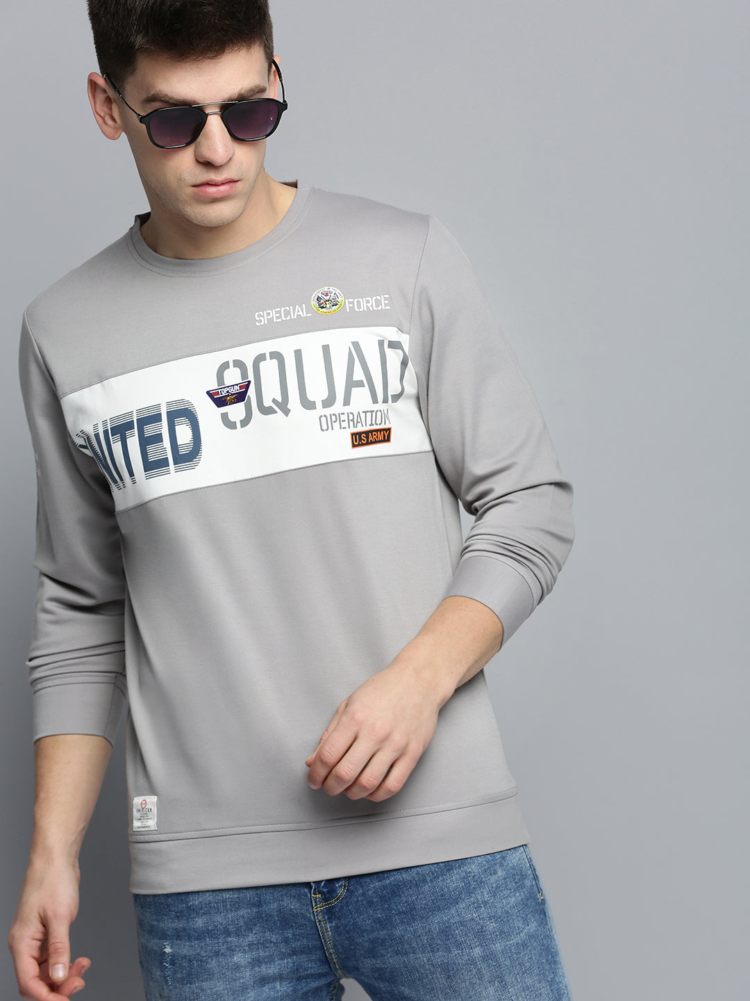 Men Grey Printed Casual Sweatshirt