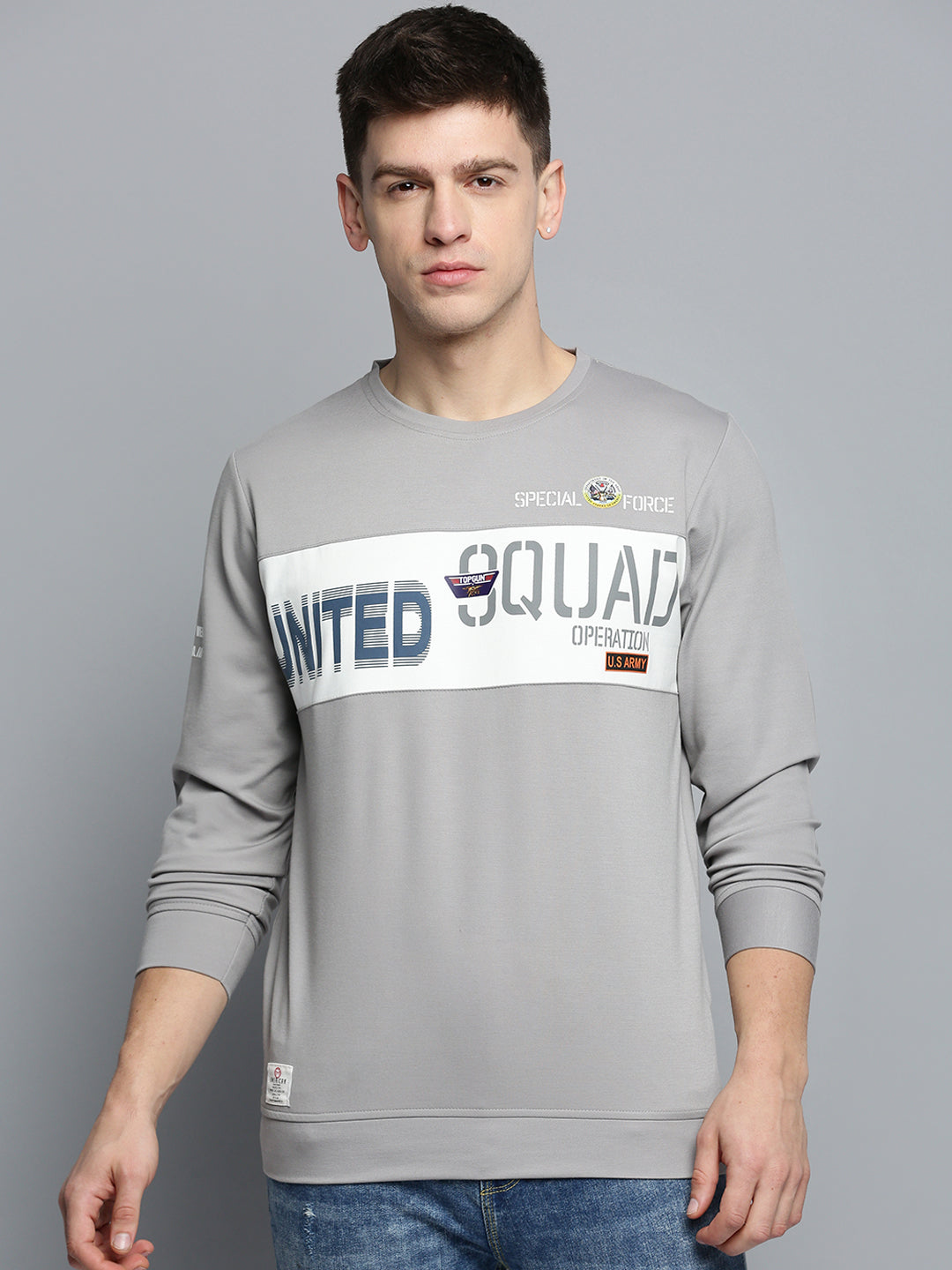 Men Grey Printed Casual Sweatshirt