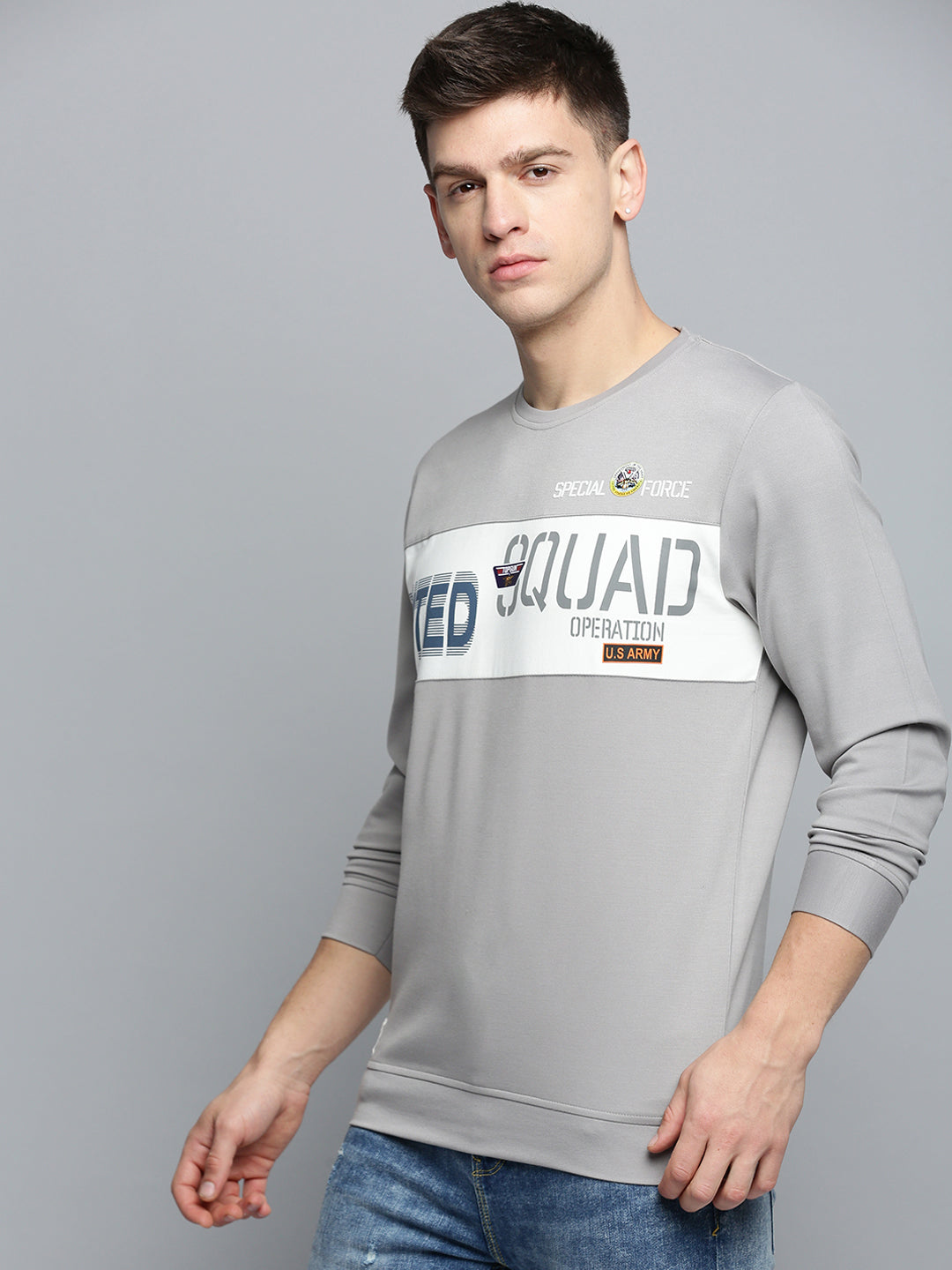 Men Grey Printed Casual Sweatshirt