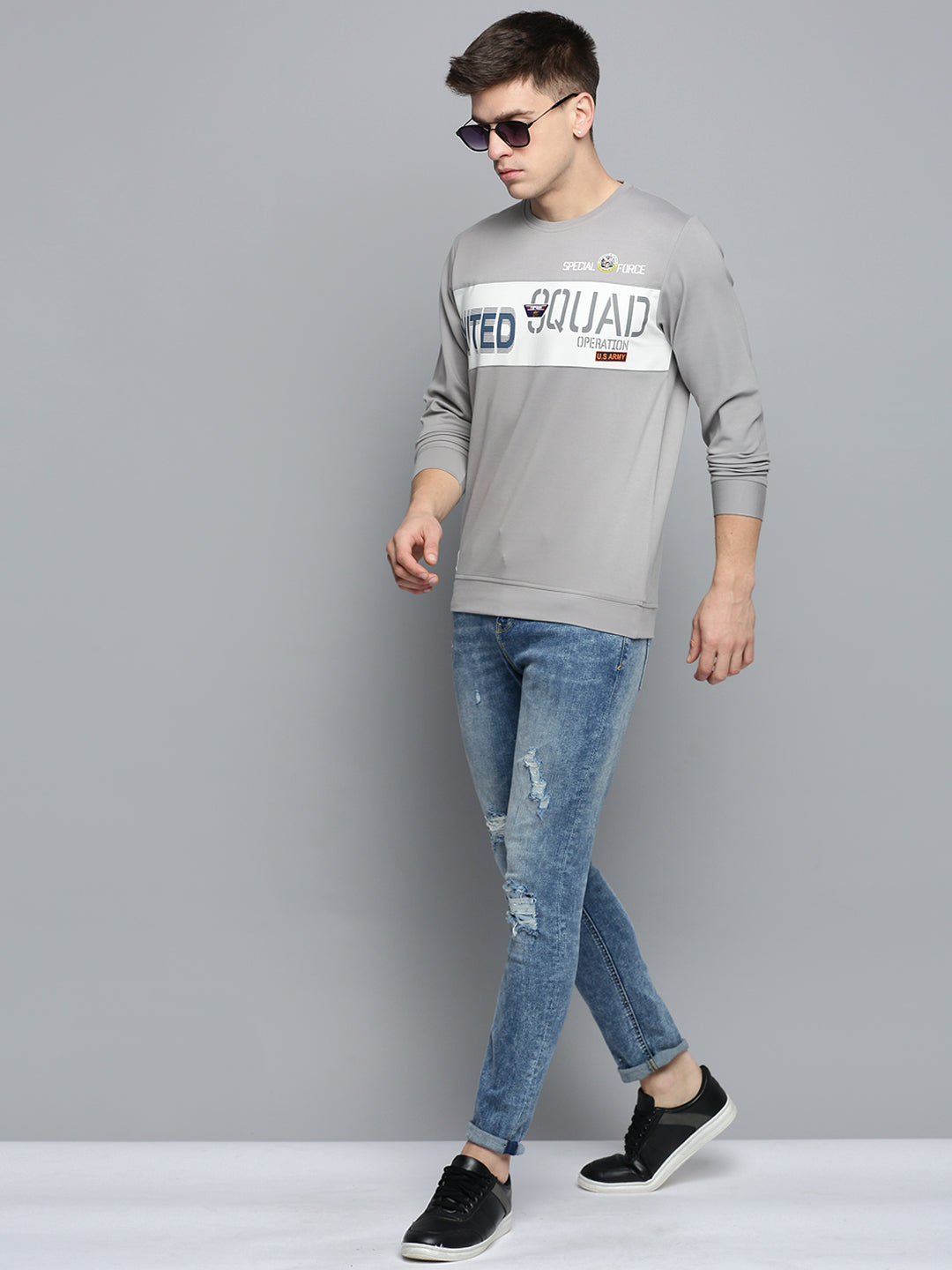 Men Grey Printed Casual Sweatshirt