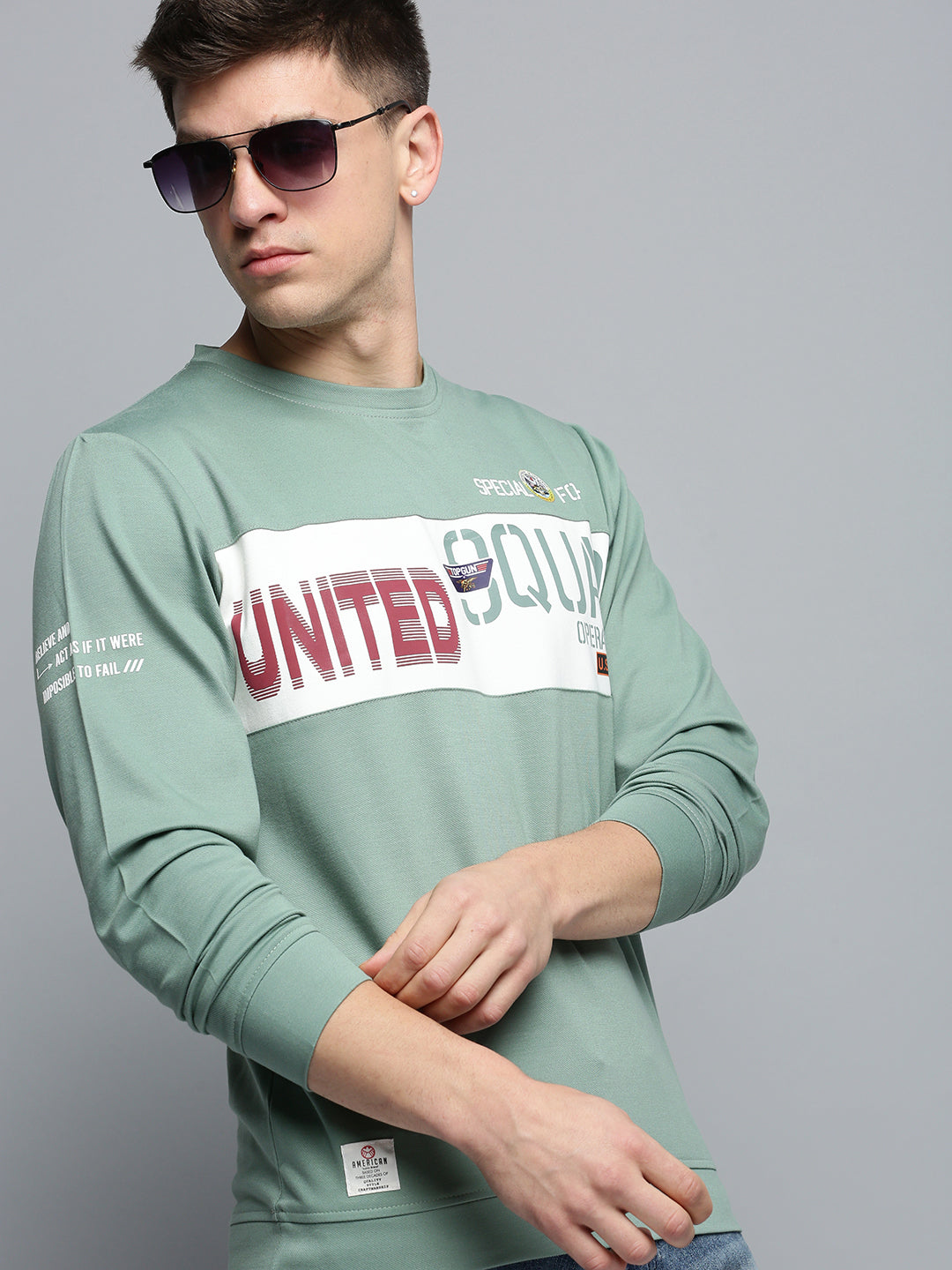 Men Green Printed Casual Sweatshirt