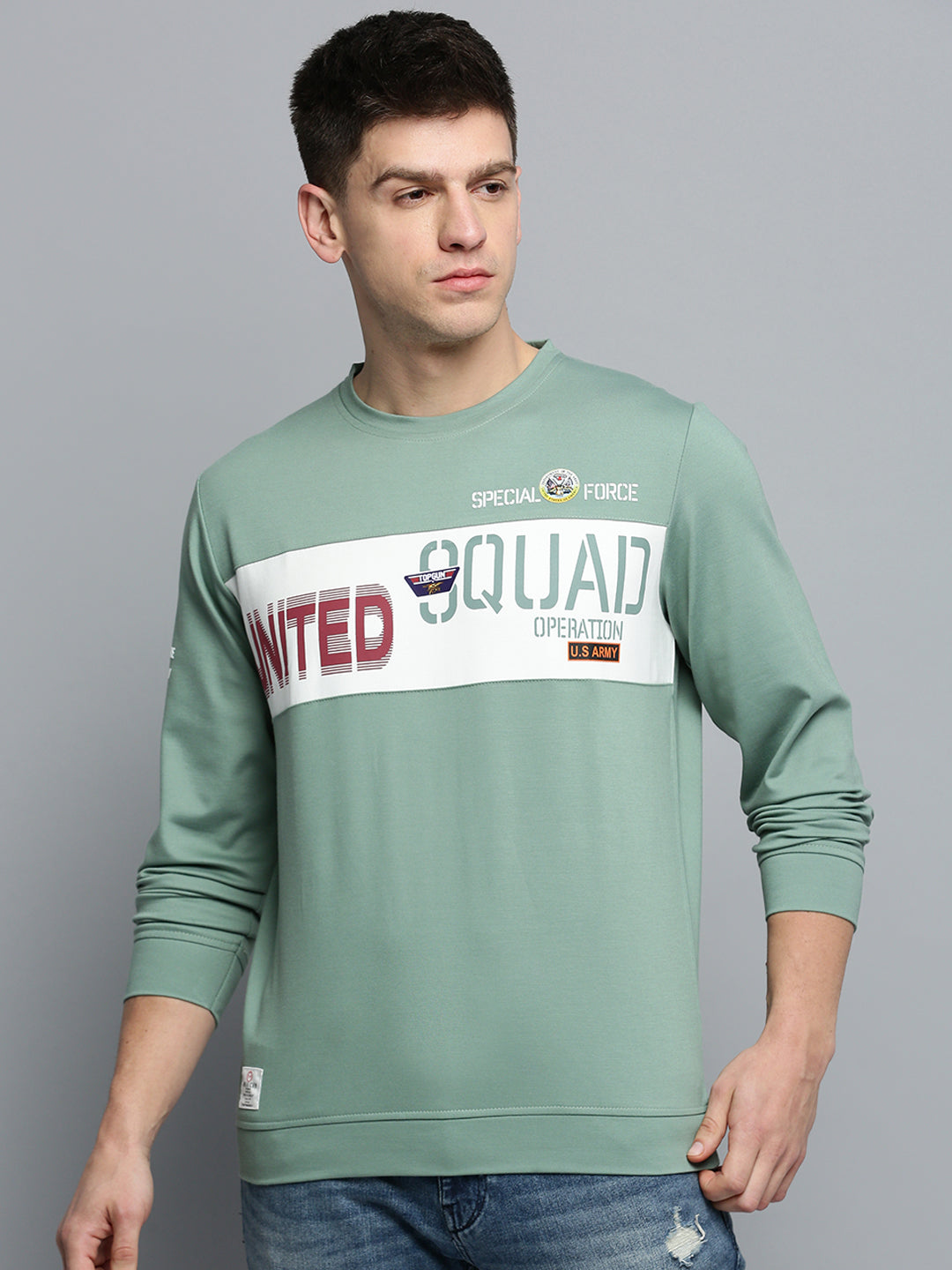 Men Green Printed Casual Sweatshirt