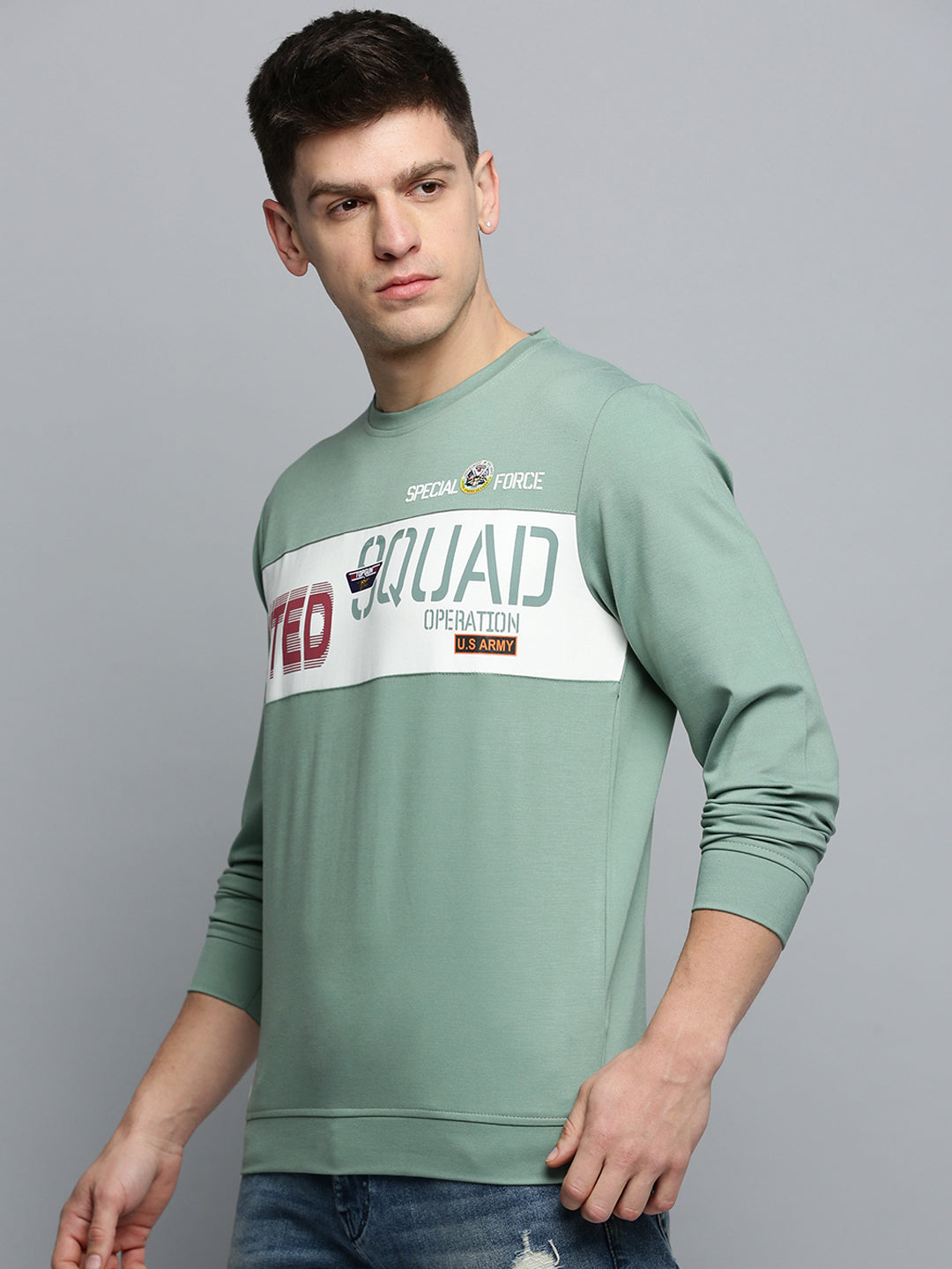 Men Green Printed Casual Sweatshirt