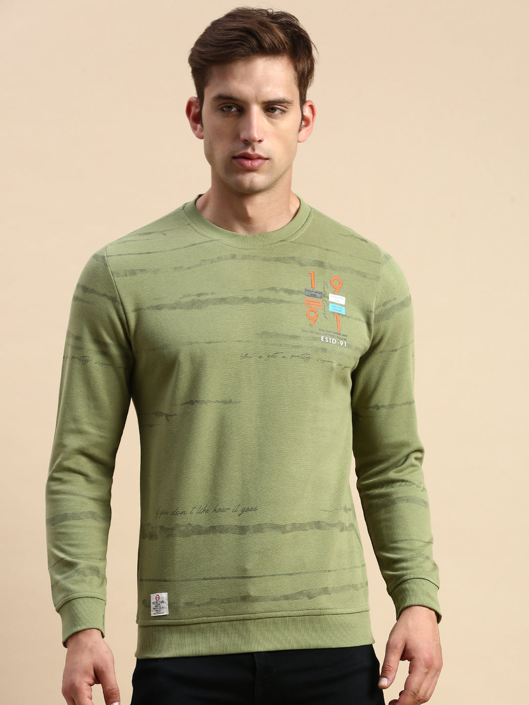 Men Green Printed Casual Sweatshirt