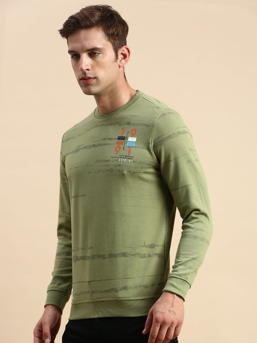 Men Green Printed Casual Sweatshirt