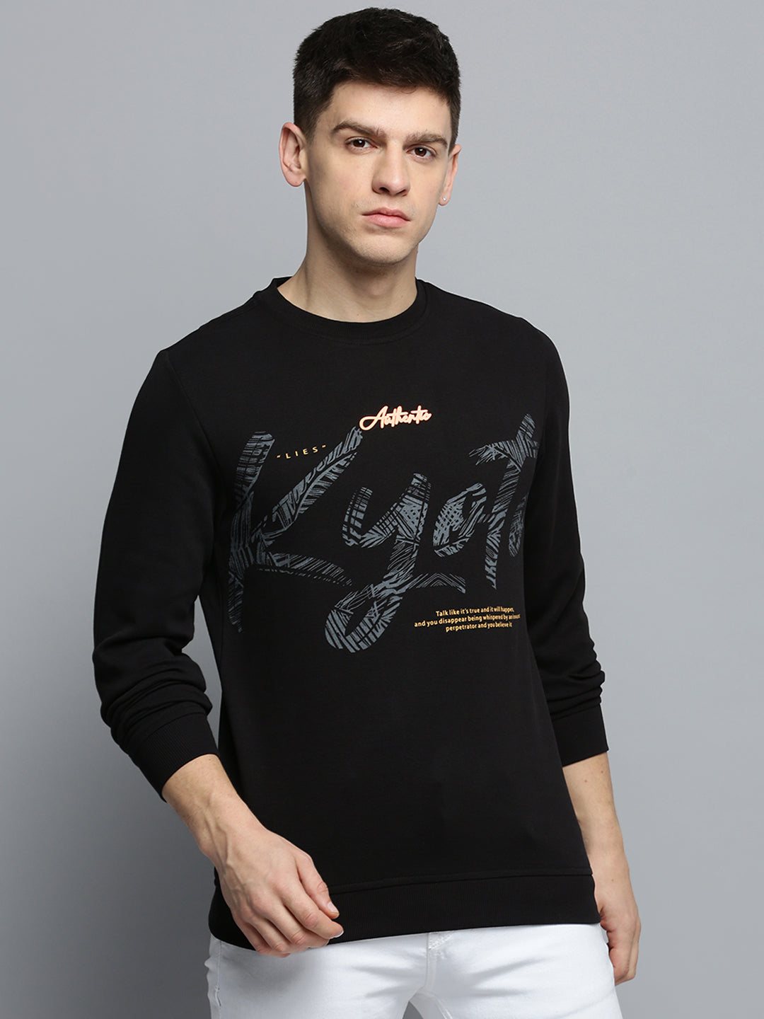 Men Black Solid Casual Sweatshirt