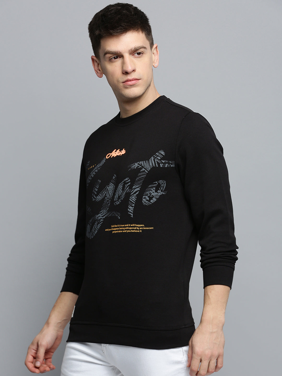 Men Black Solid Casual Sweatshirt