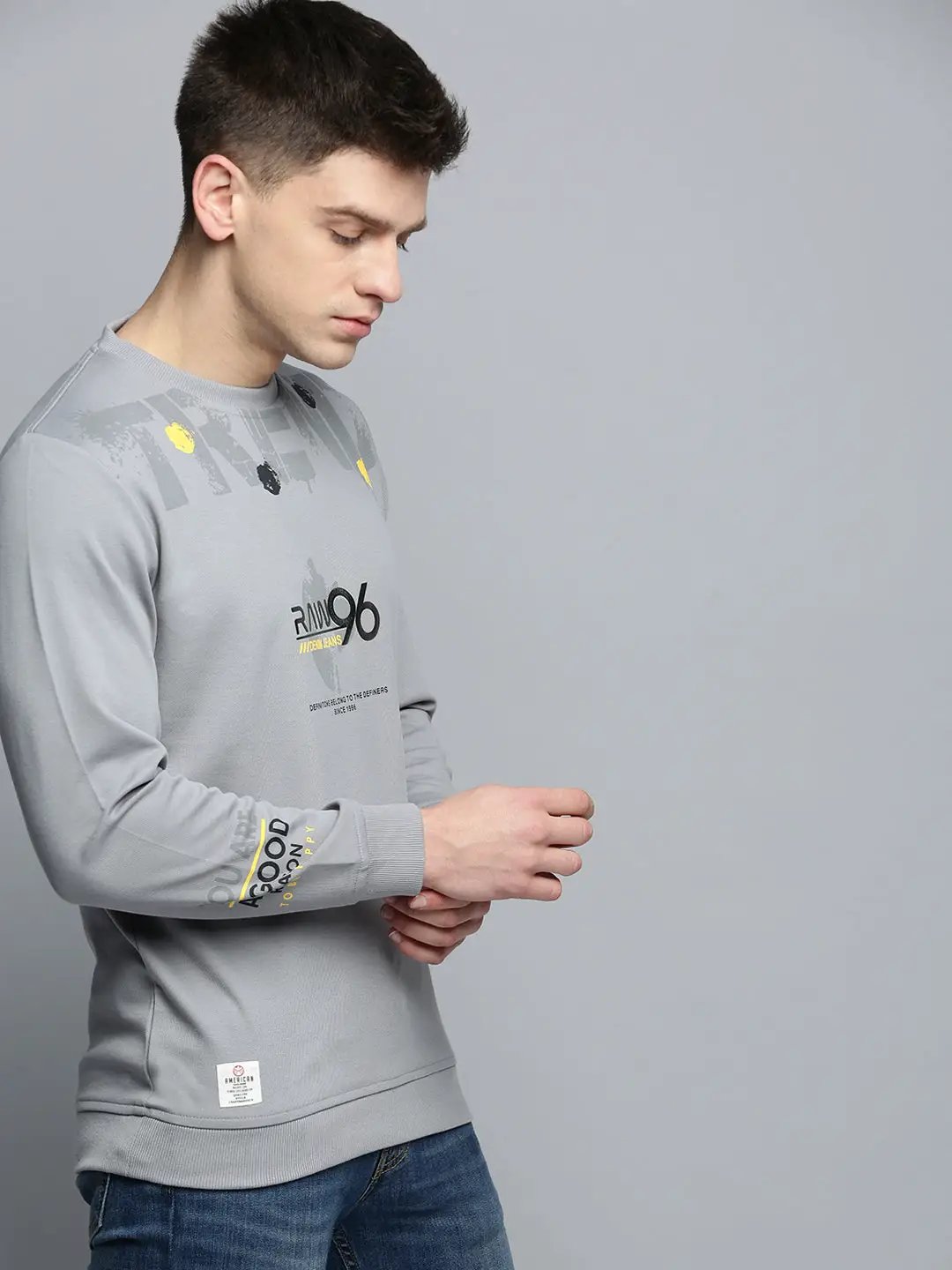 Men's Grey Printed Casual Sweatshirt