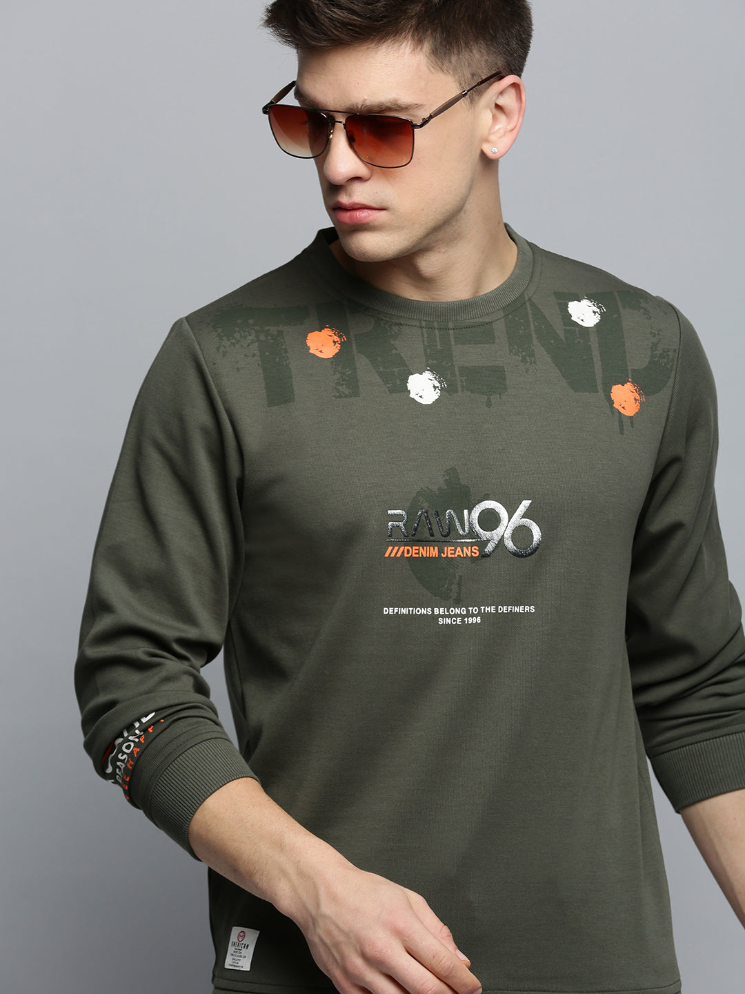 Men Green Printed Casual Sweatshirt