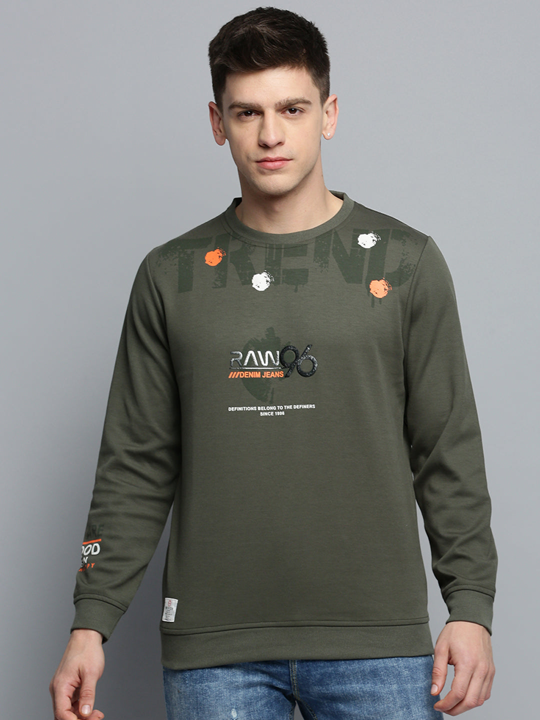 Men Green Printed Casual Sweatshirt