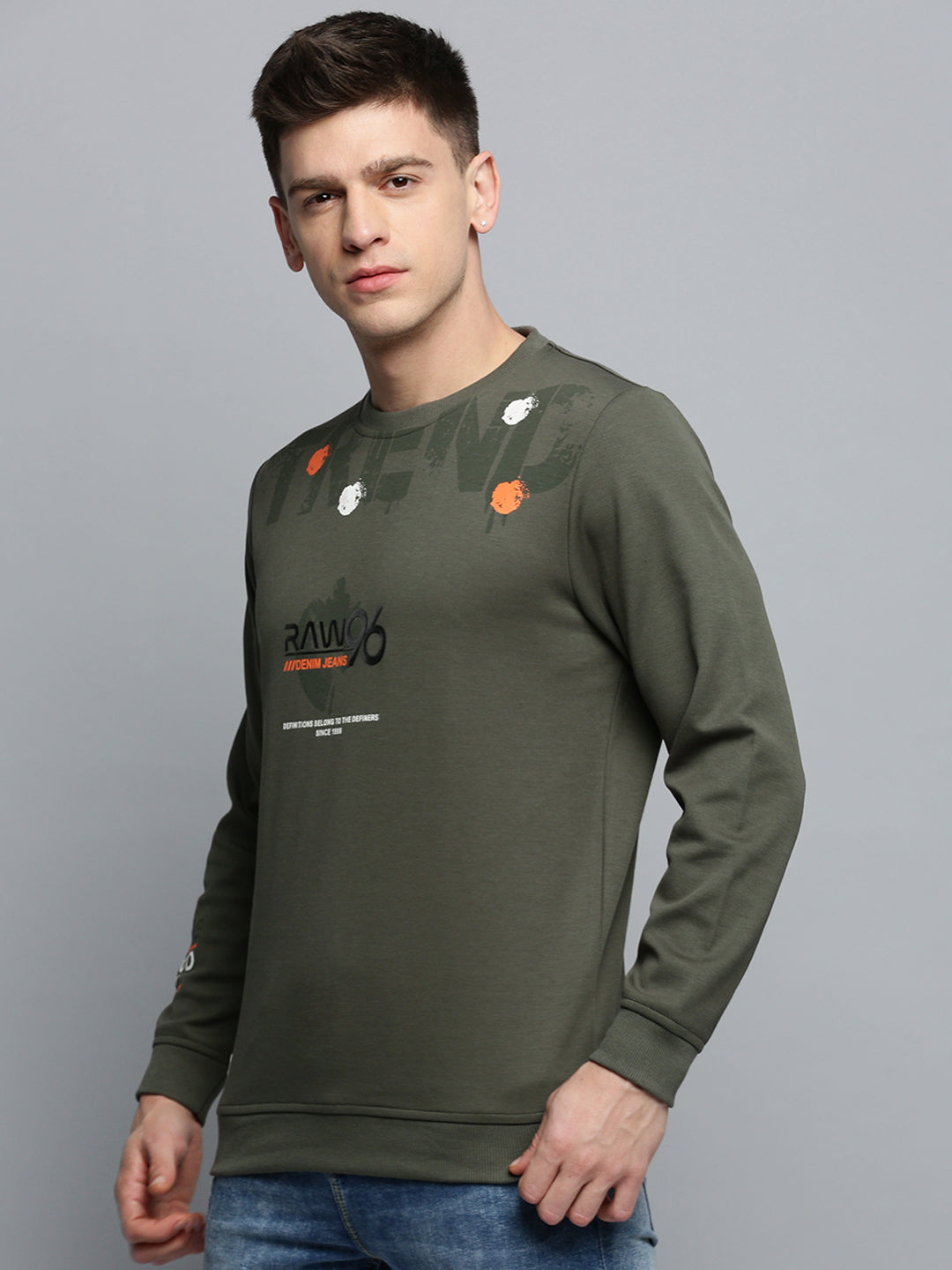 Men Green Printed Casual Sweatshirt