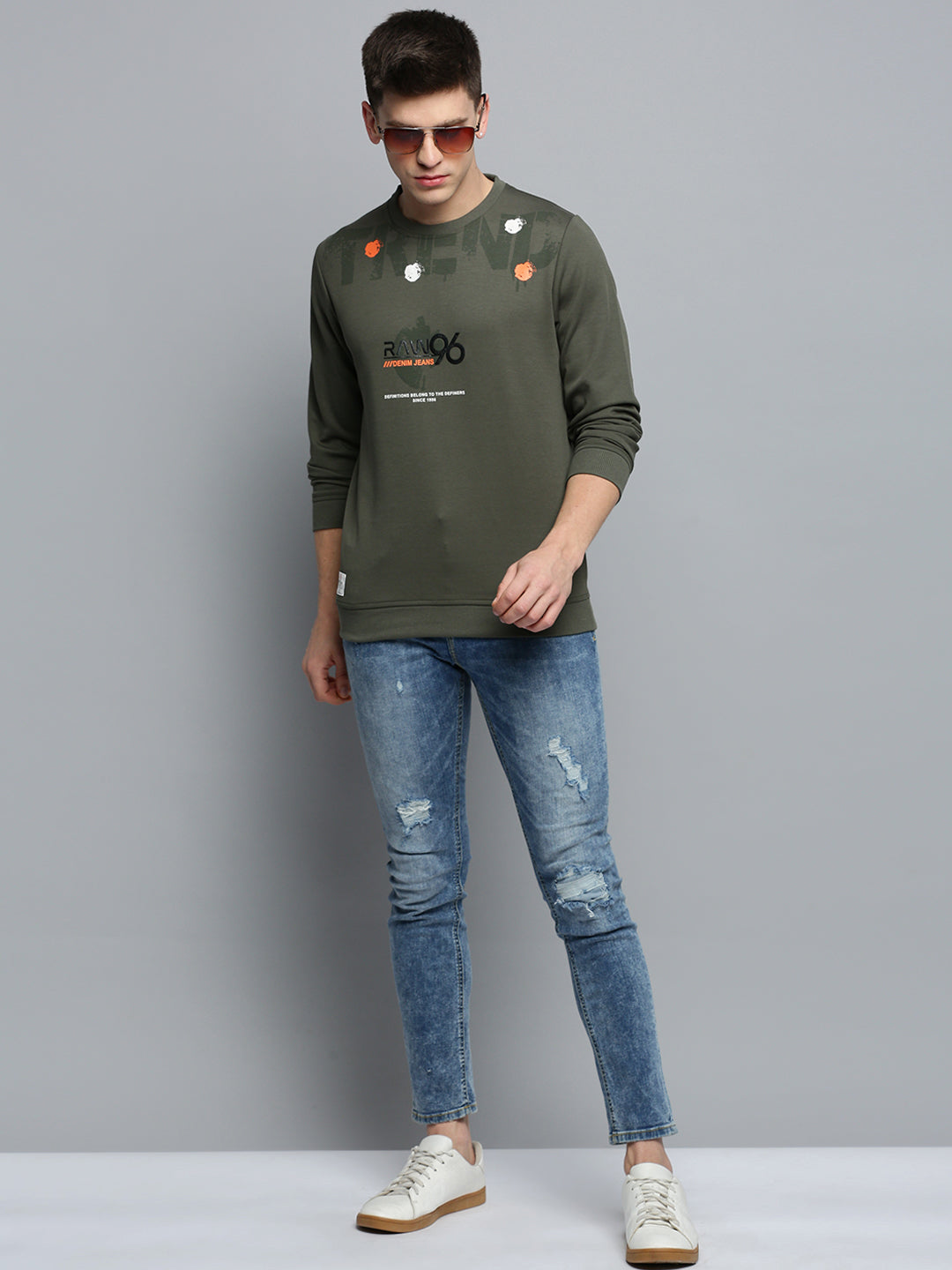 Men Green Printed Casual Sweatshirt