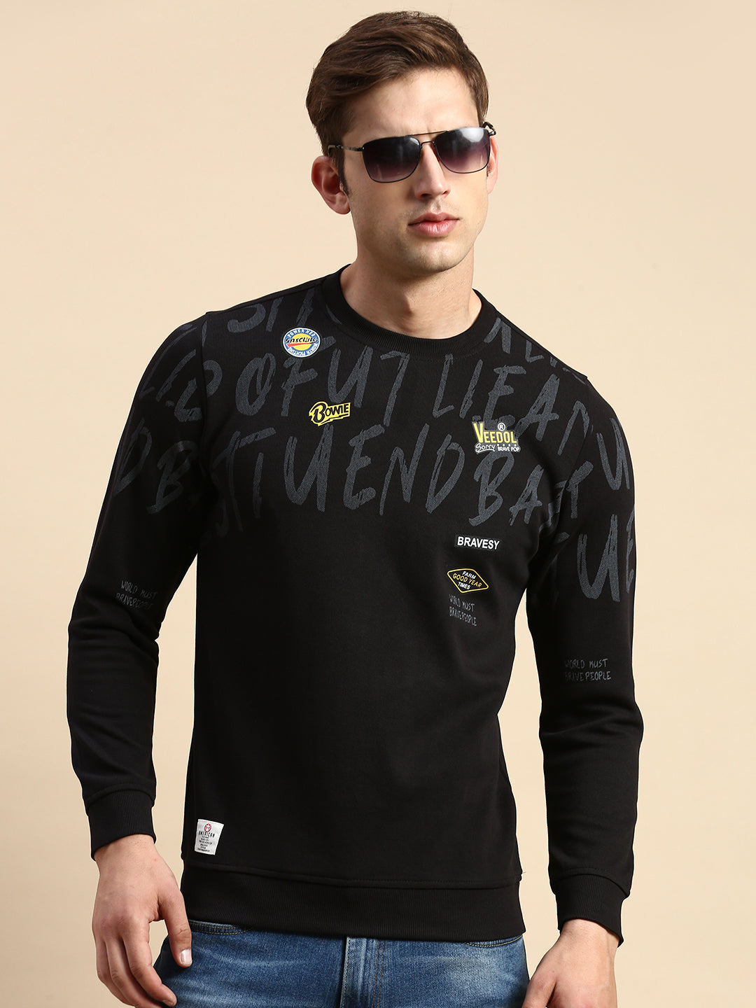 Men Black Printed Casual Sweatshirt