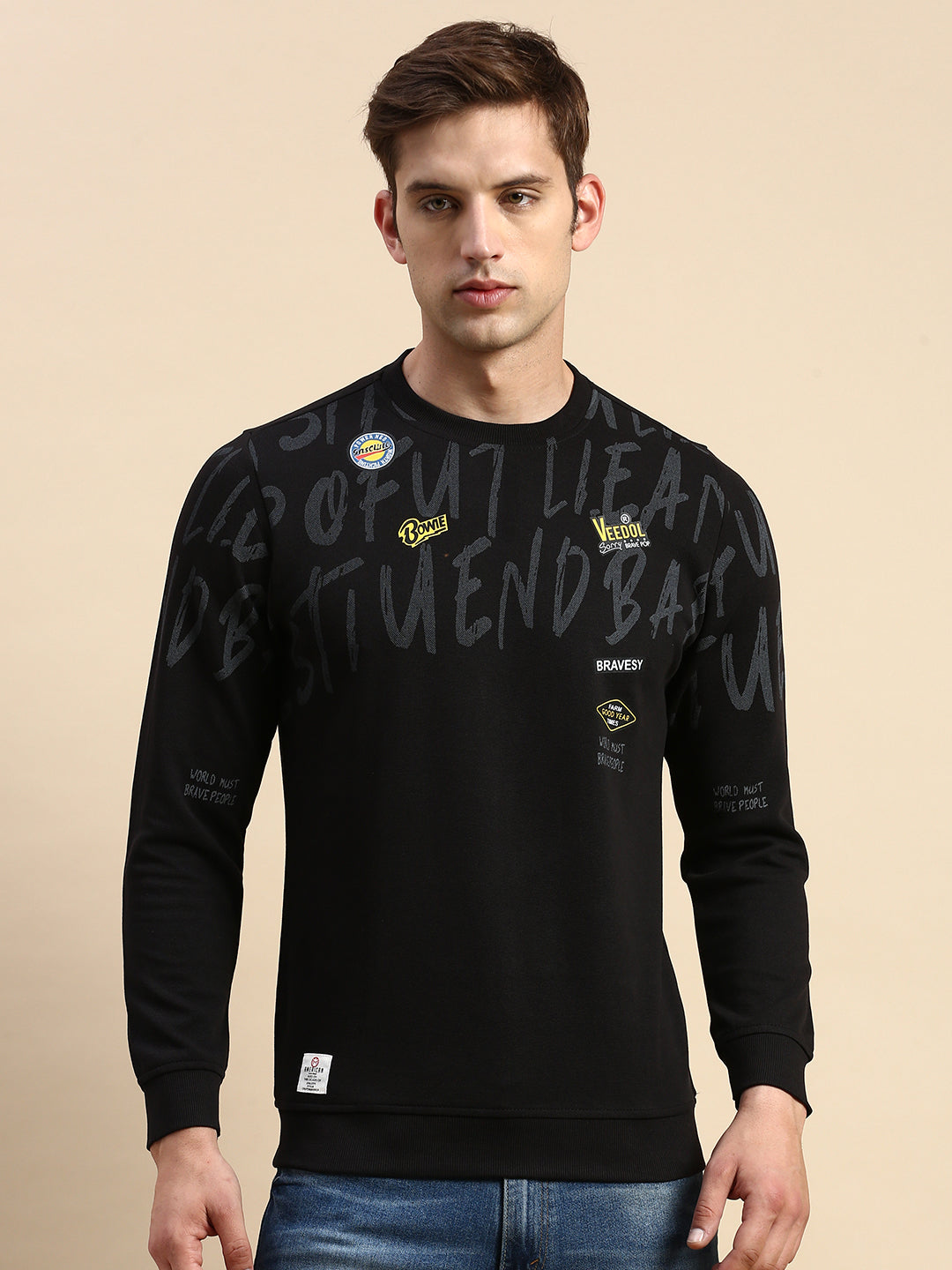 Men Black Printed Casual Sweatshirt