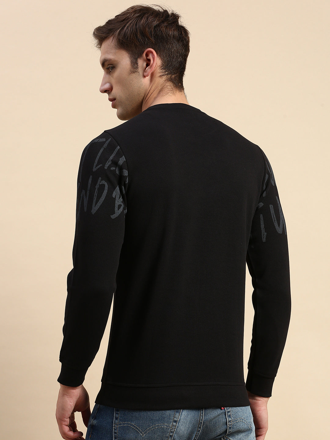 Men Black Printed Casual Sweatshirt