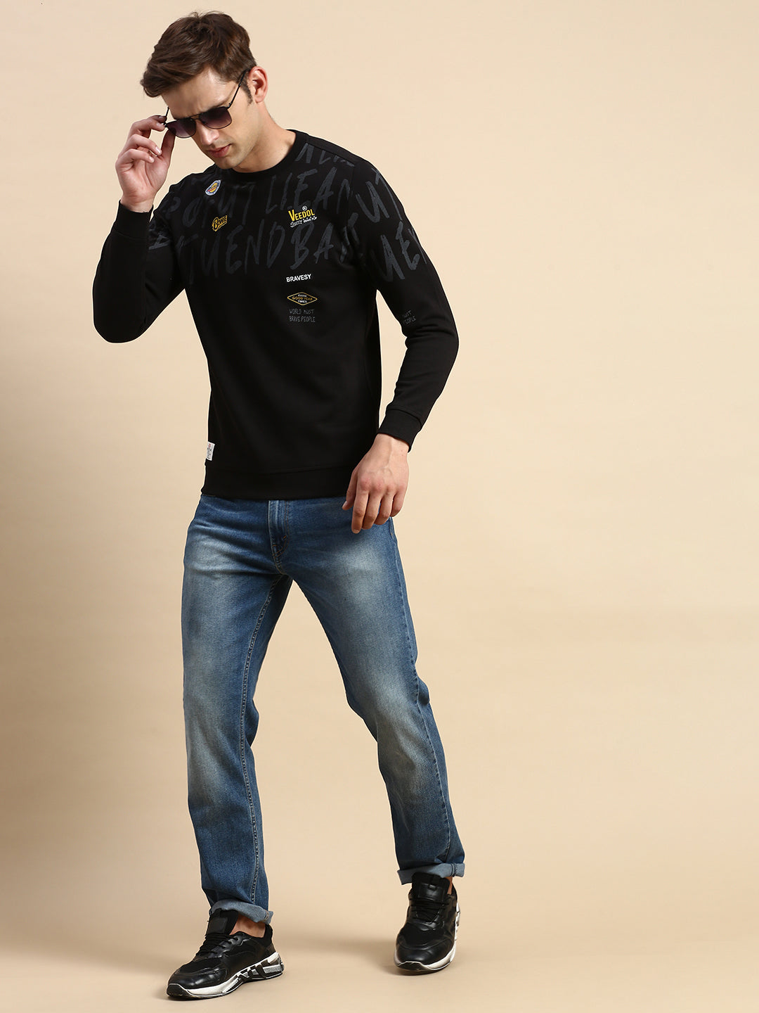 Men Black Printed Casual Sweatshirt