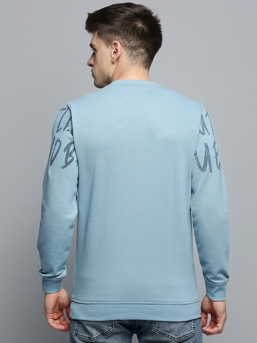 Men Blue Printed Casual Sweatshirt