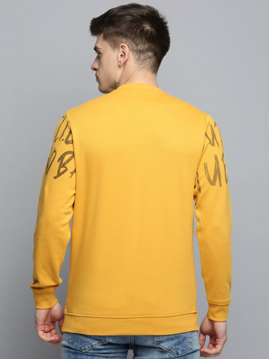 Men Yellow Printed Casual Sweatshirt