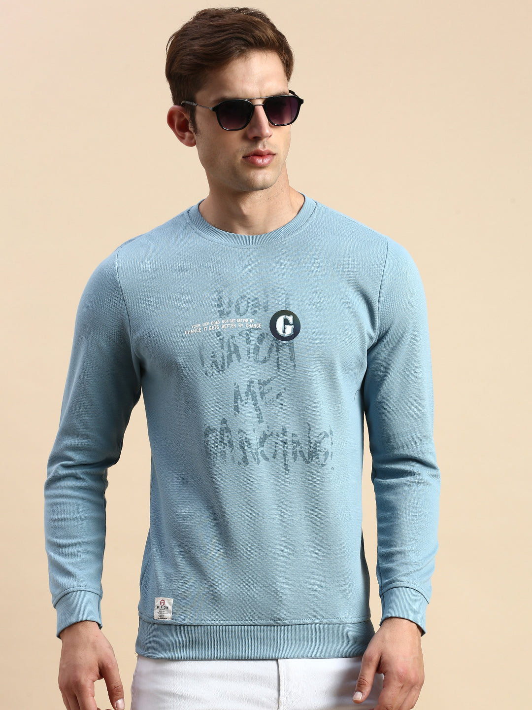 Men Blue Printed Casual Sweatshirt