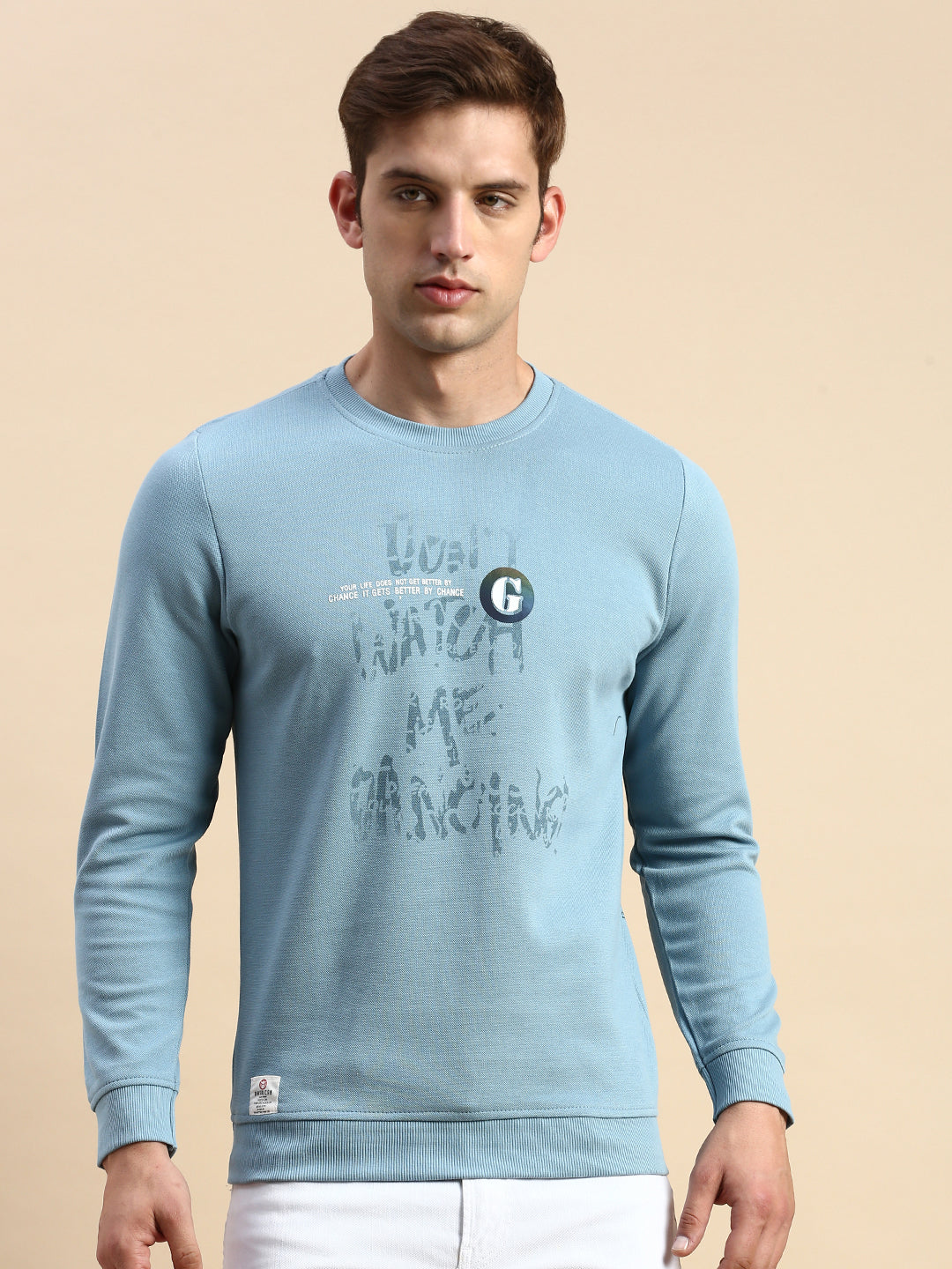 Men Blue Printed Casual Sweatshirt