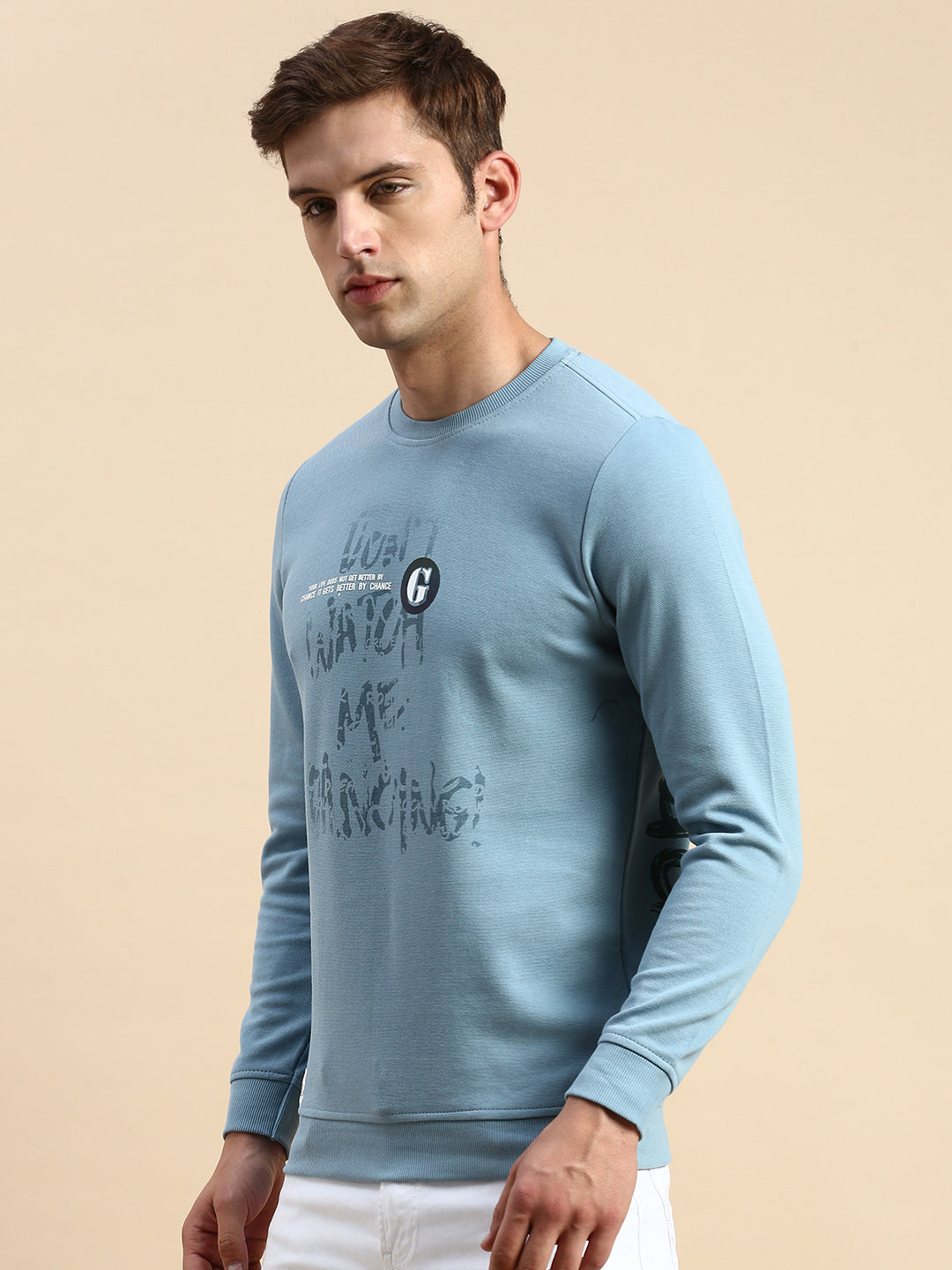 Men Blue Printed Casual Sweatshirt