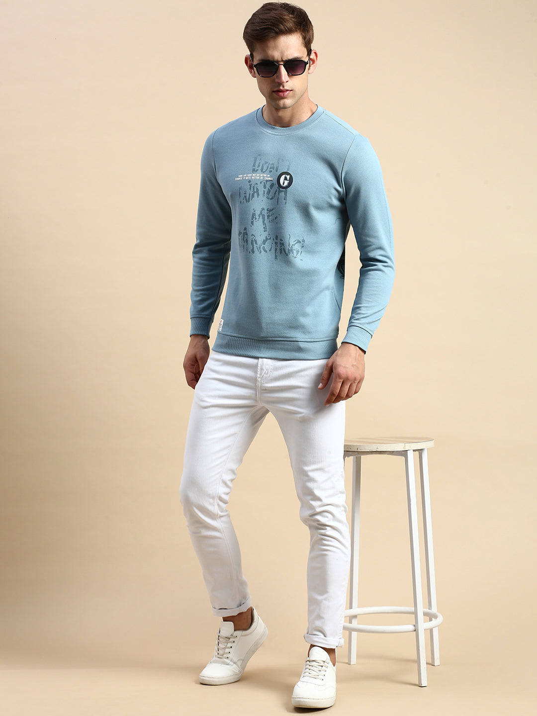 Men Blue Printed Casual Sweatshirt