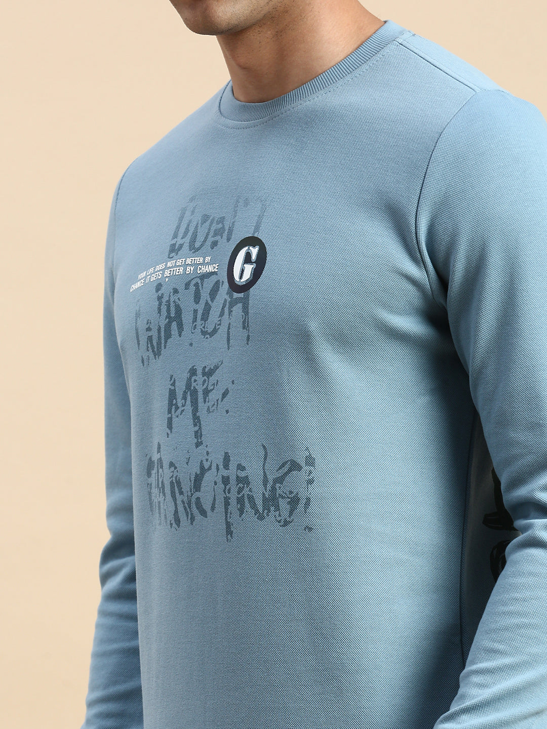 Men Blue Printed Casual Sweatshirt