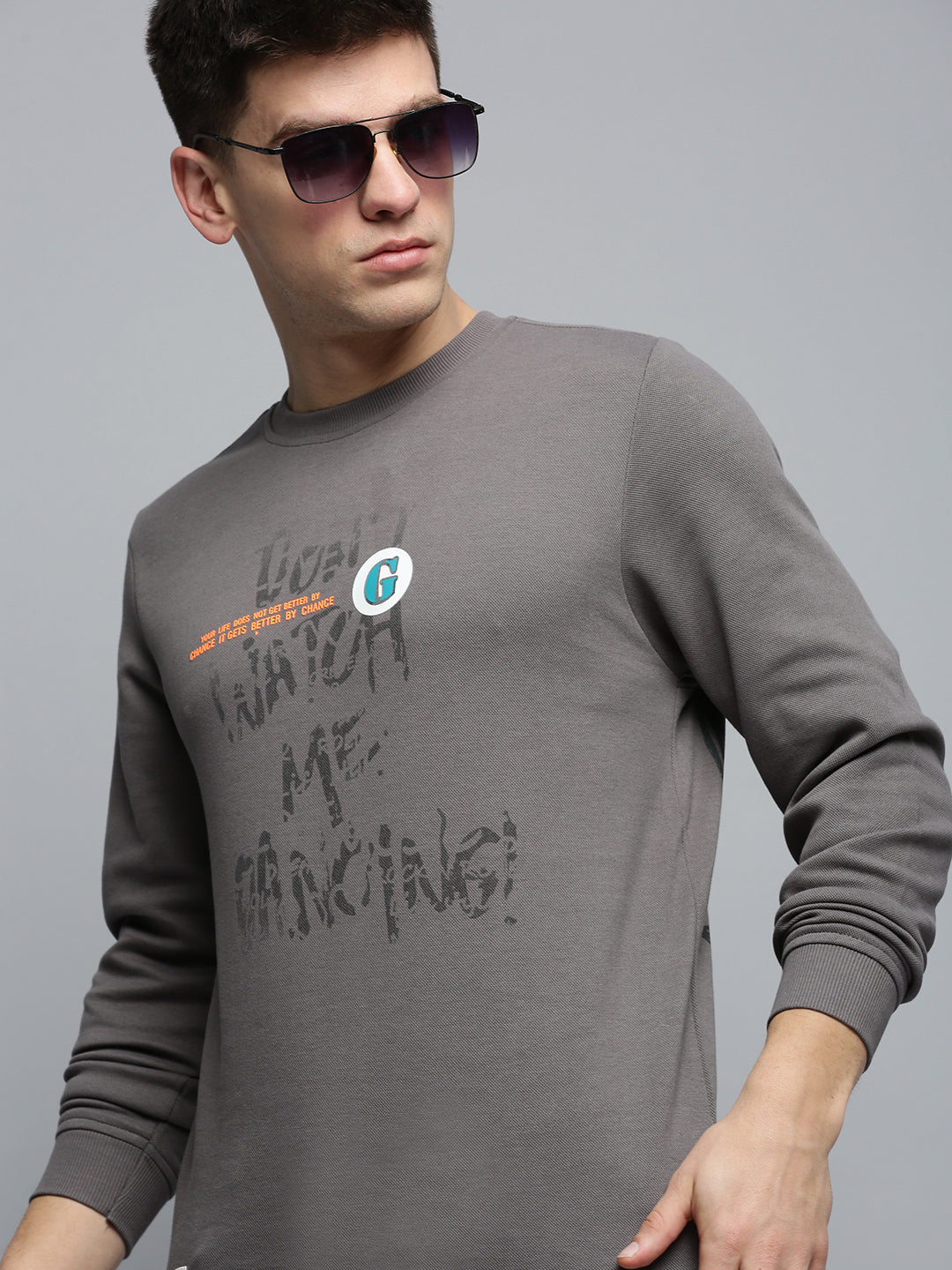 Men Grey Printed Casual Sweatshirt