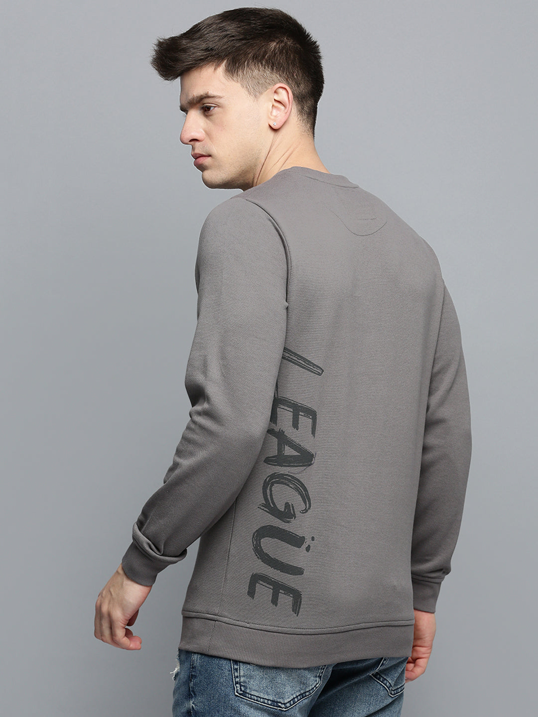 Men Grey Printed Casual Sweatshirt