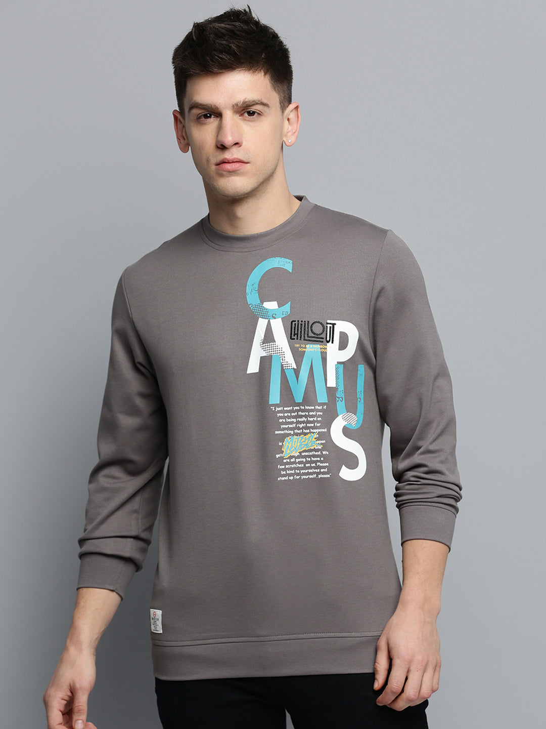 Men Grey Printed Casual Sweatshirt