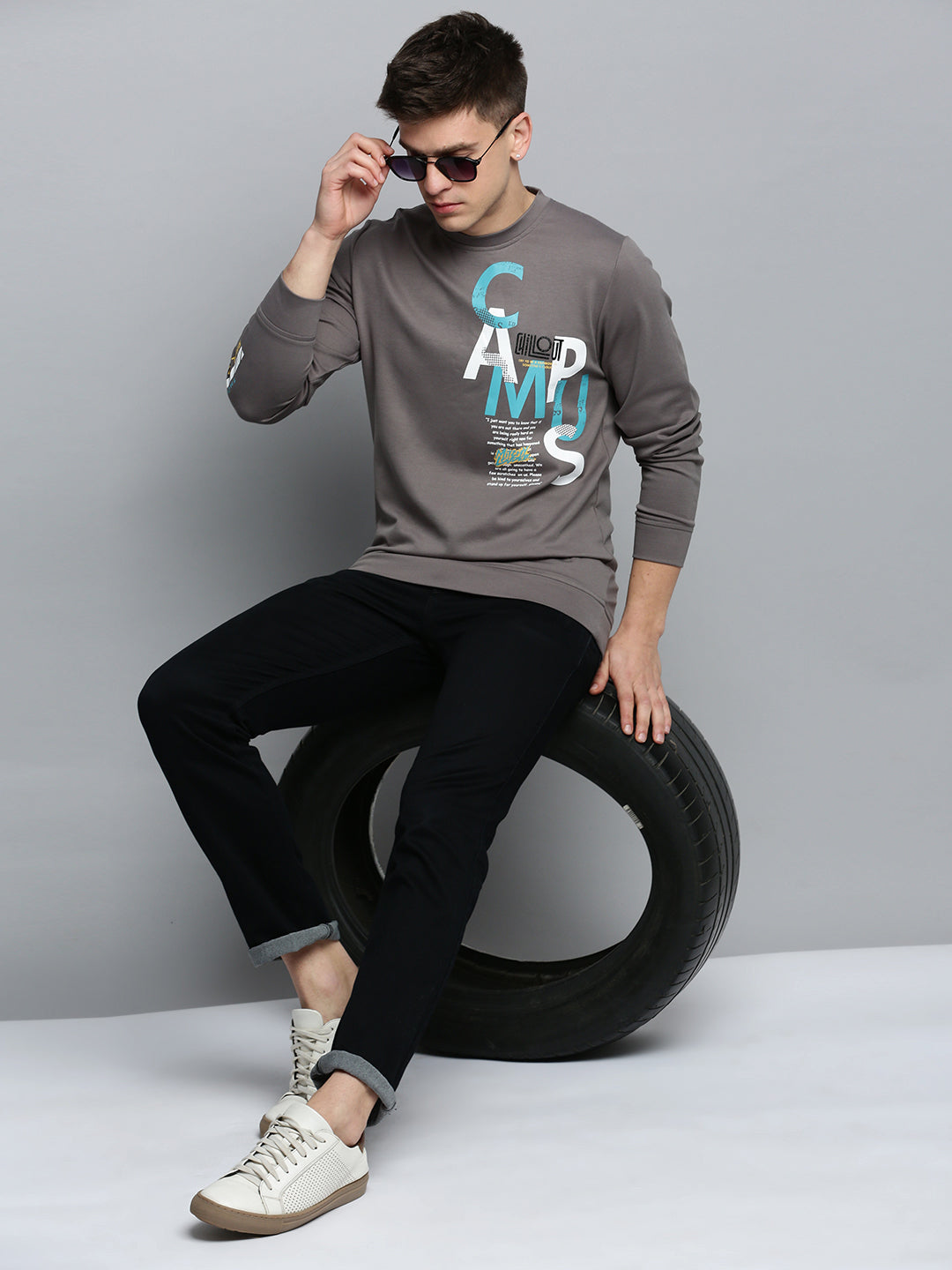 Men Grey Printed Casual Sweatshirt