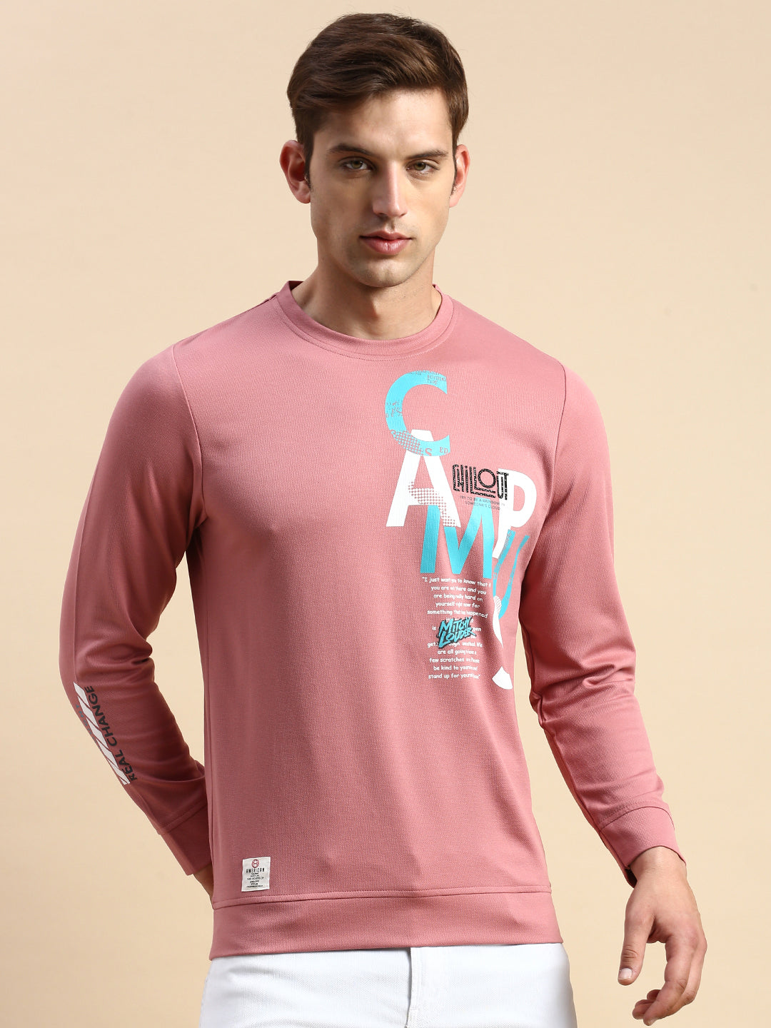 Men Pink Printed Casual Sweatshirt