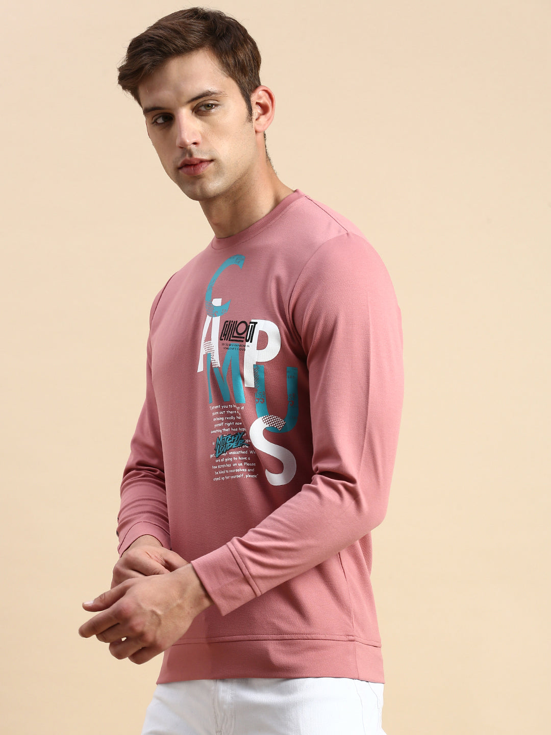 Men Pink Printed Casual Sweatshirt