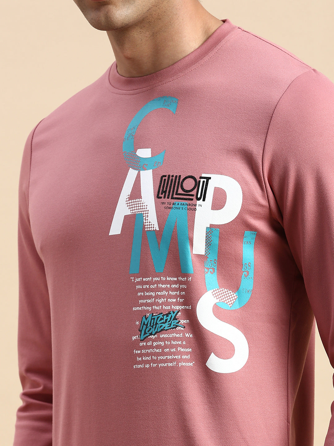 Men Pink Printed Casual Sweatshirt