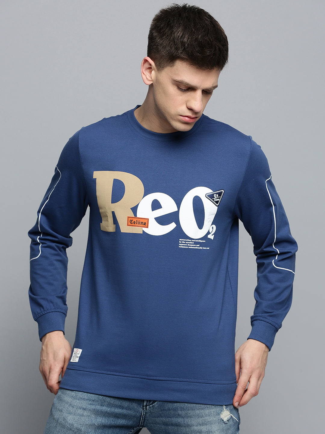 Men Blue Printed Casual Sweatshirt