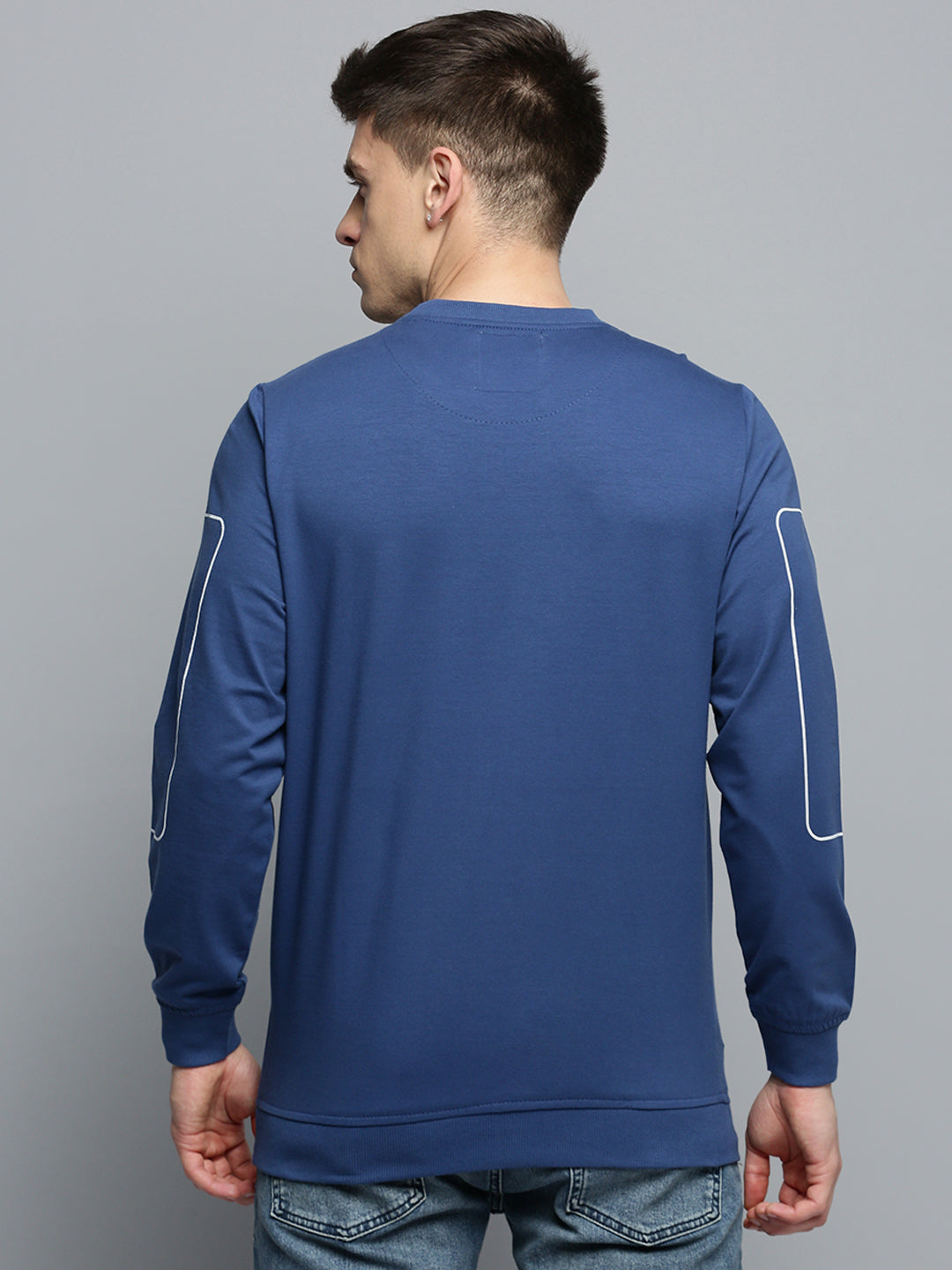 Men Blue Printed Casual Sweatshirt