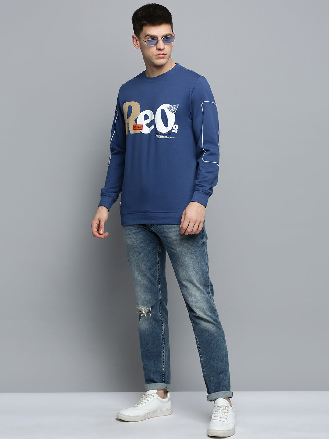 Men Blue Printed Casual Sweatshirt