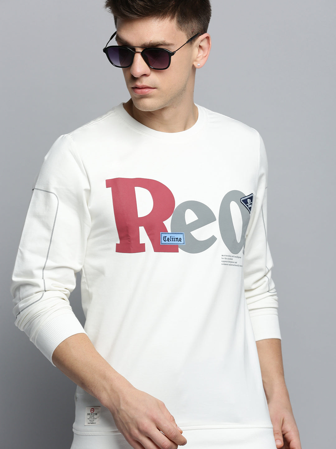 Men White Printed Casual Sweatshirt