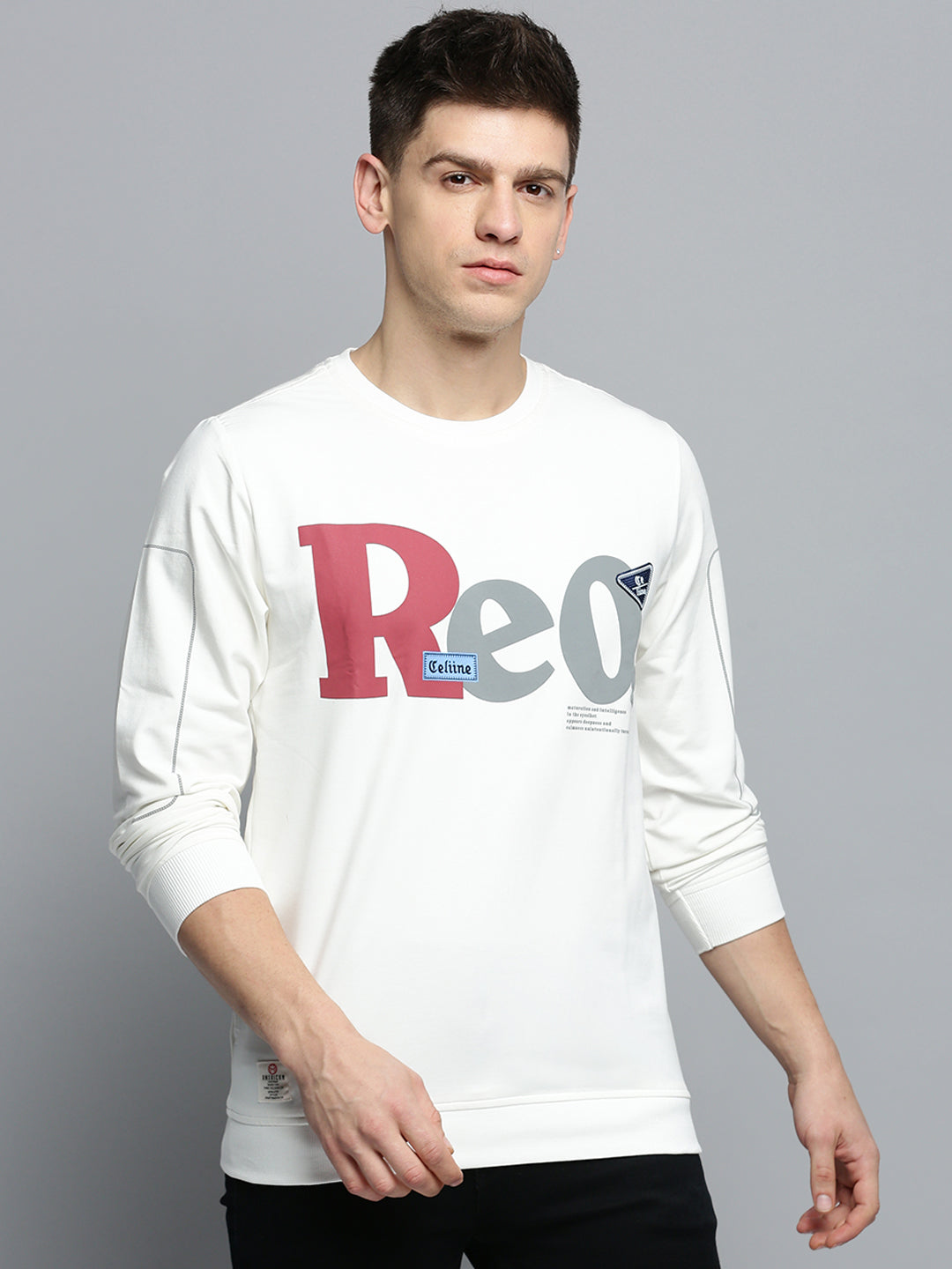 Men White Printed Casual Sweatshirt