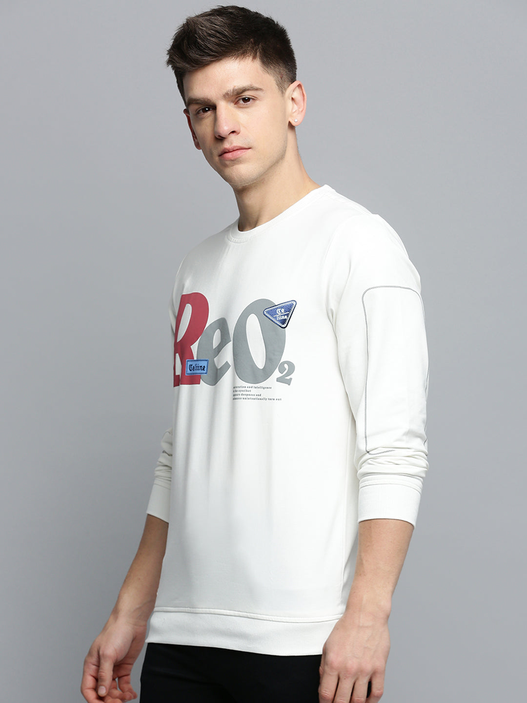 Men White Printed Casual Sweatshirt