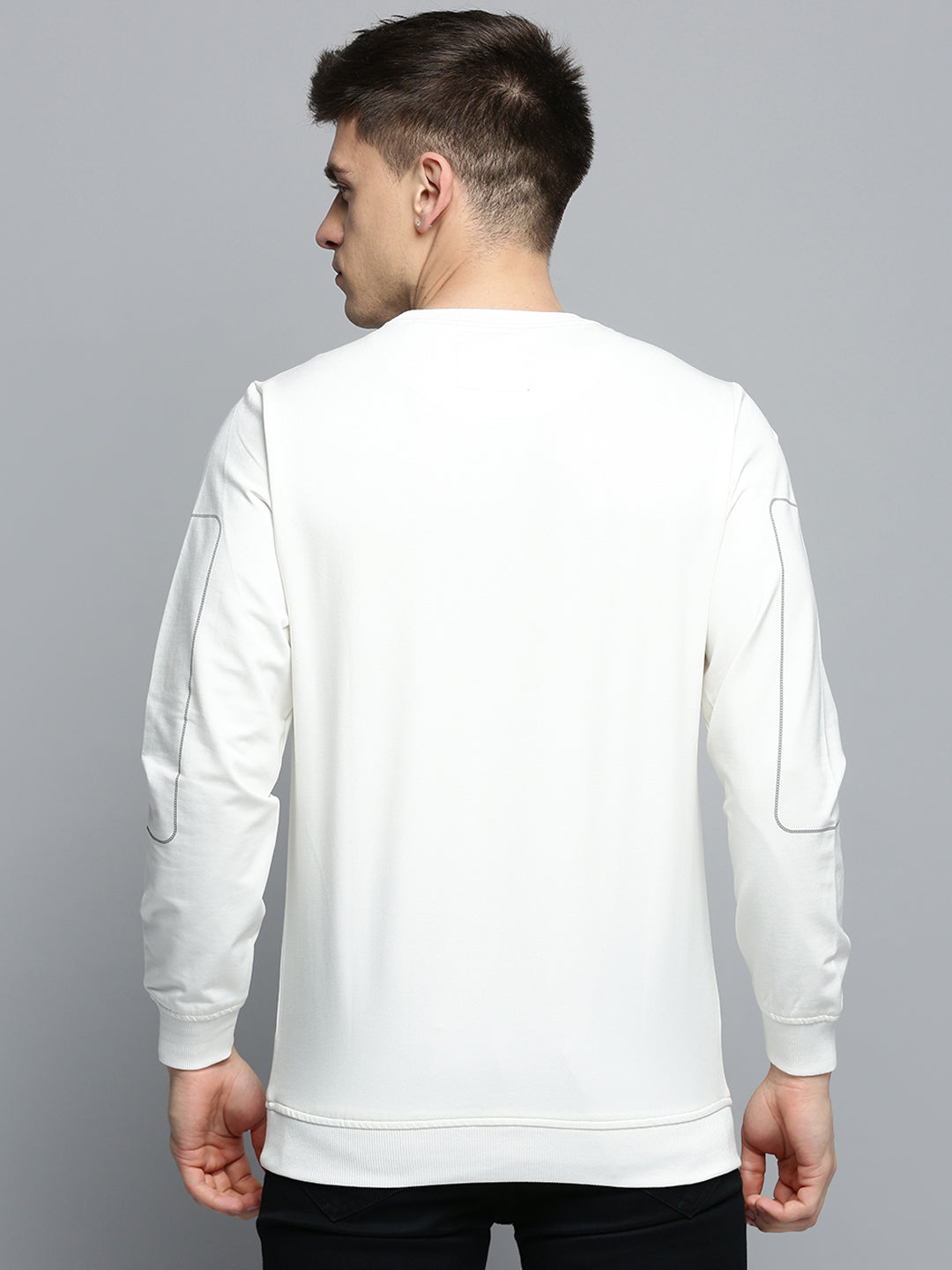 Men White Printed Casual Sweatshirt