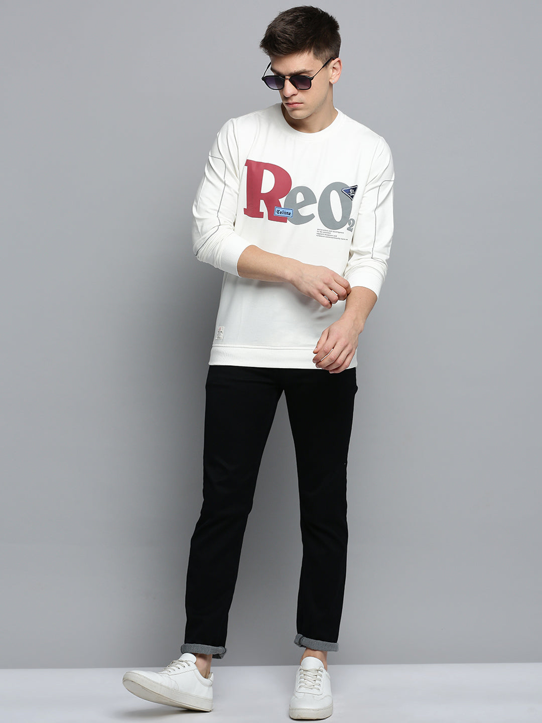 Men White Printed Casual Sweatshirt