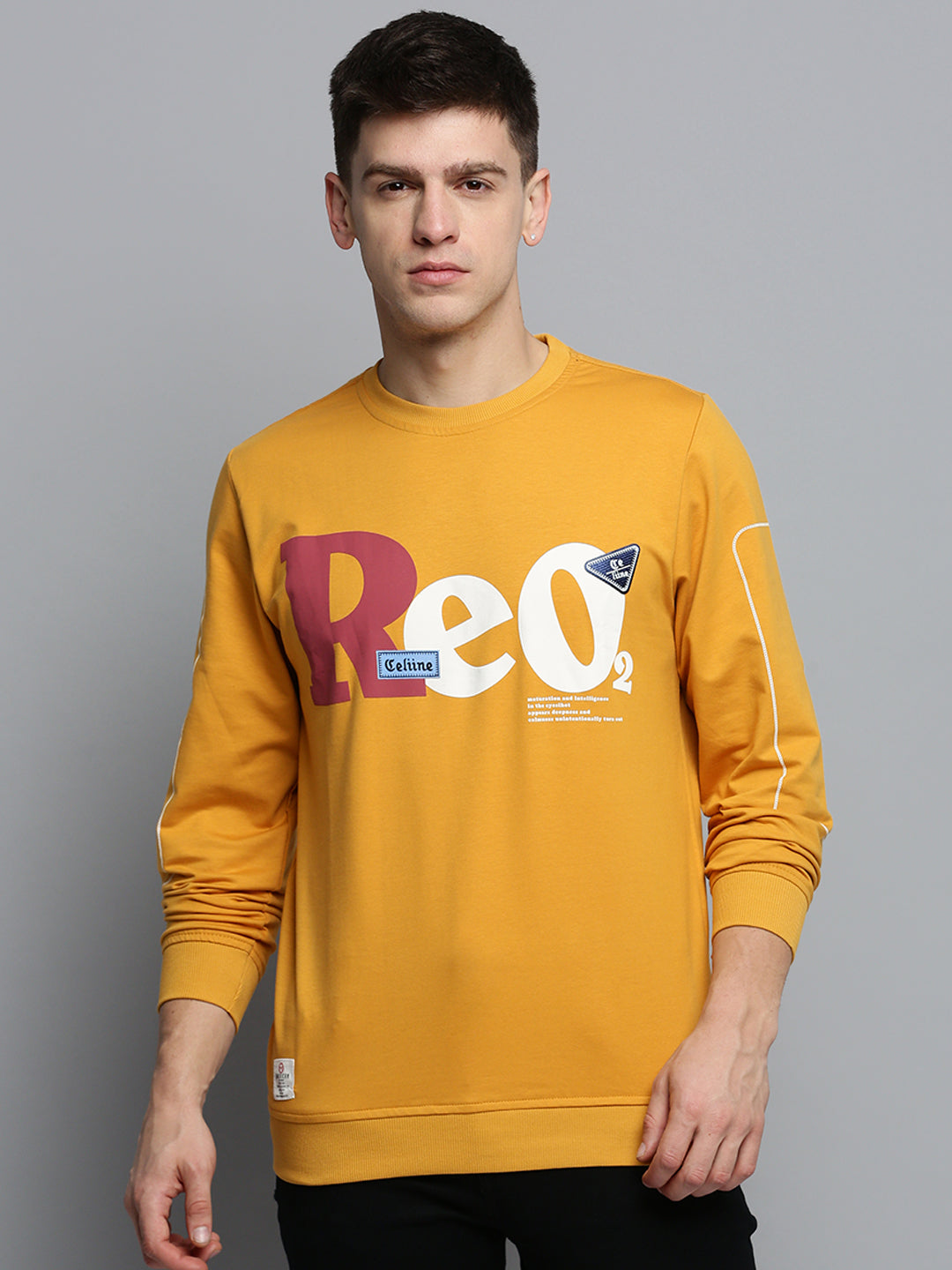 Men Yellow Printed Casual Sweatshirt