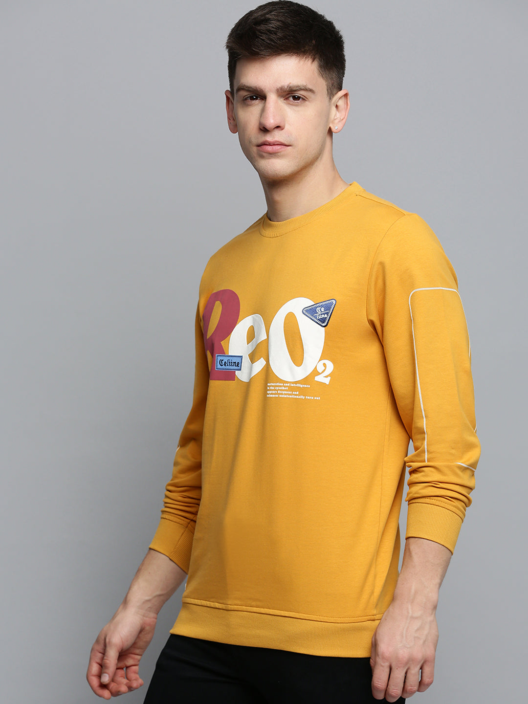 Men Yellow Printed Casual Sweatshirt