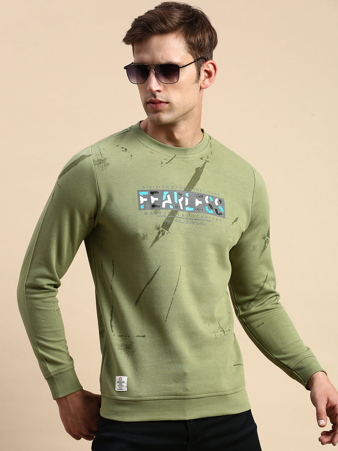 Men Green Printed Casual Sweatshirt