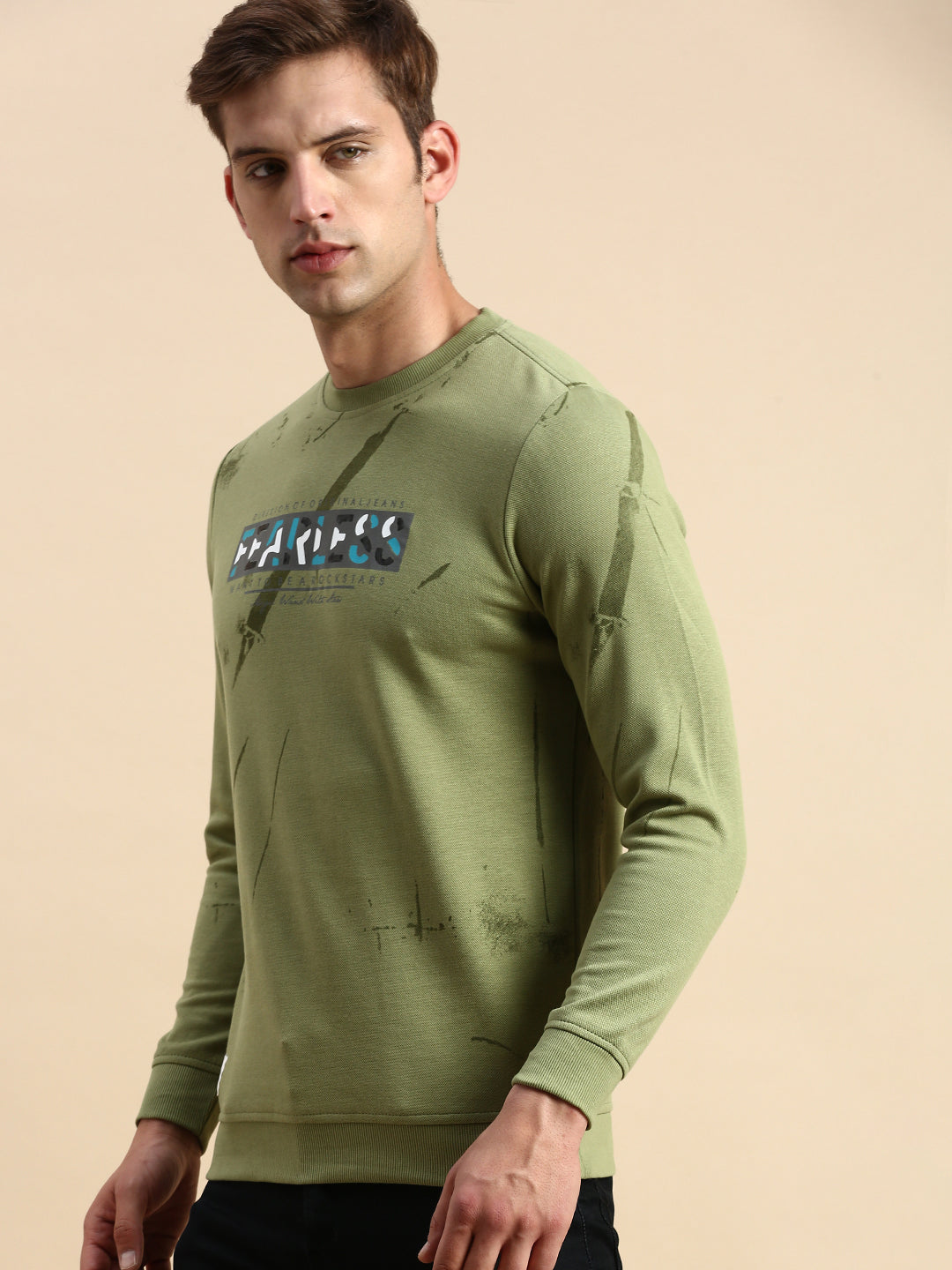 Men Green Printed Casual Sweatshirt