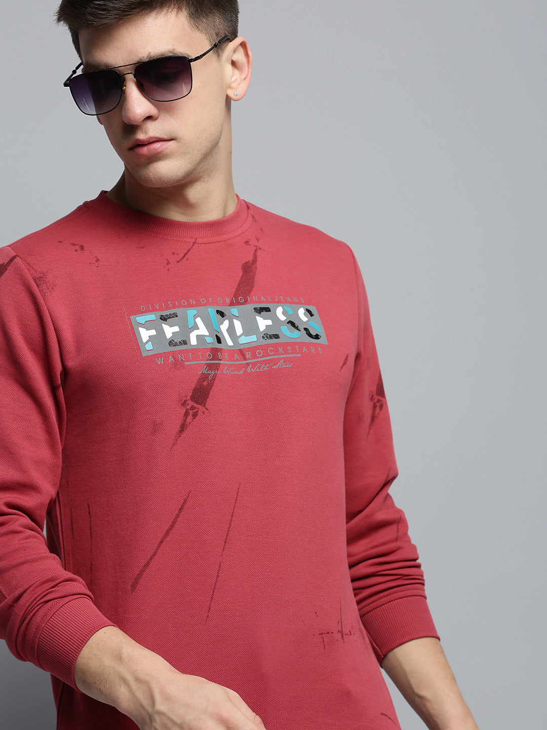 Men's Pink Printed Casual Sweatshirt