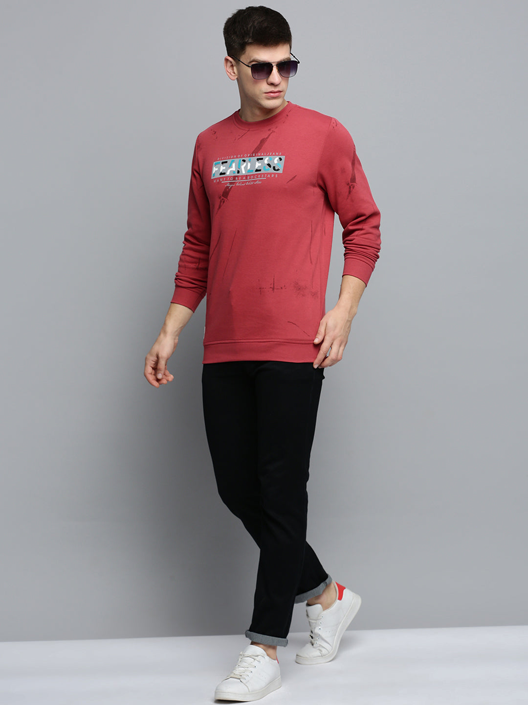Men's Pink Printed Casual Sweatshirt