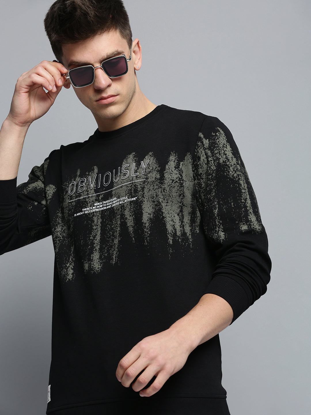 Men Black Printed Casual Sweatshirt